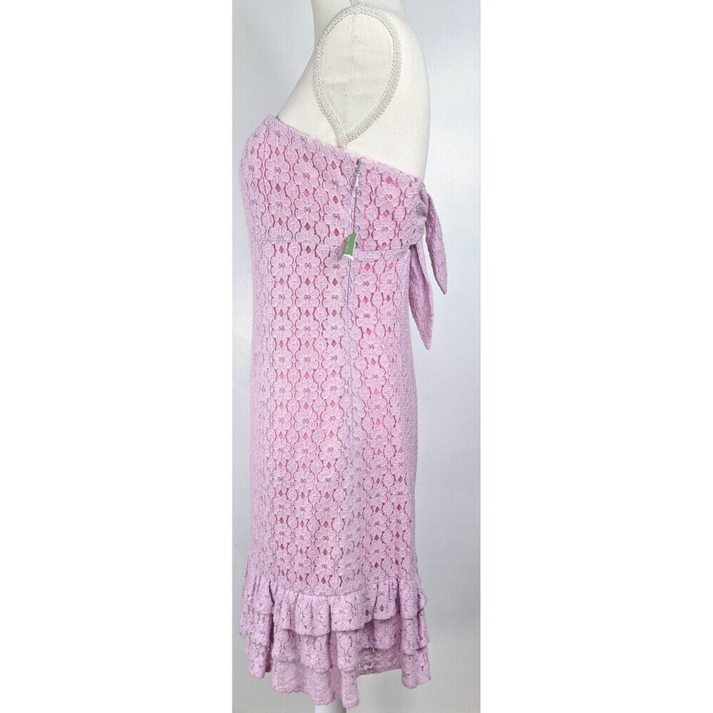 Lilly Pulitzer Pink Floral Eyelet Strapless Tiered Ruffle Mini Dress Size 6 - Picture 3 of 10